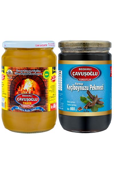 Bozkırlı Çavuşoğlu Wood-Fired Non-Dandruffy Steppe Tahini Glass Jar 600g Carob Molasses Glass Jar 800g