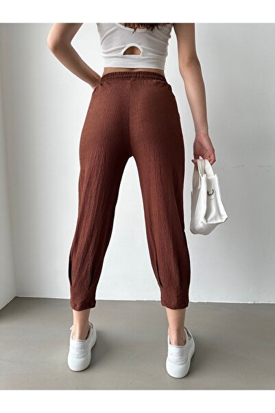 BEJNA Women's Brown Pleated Leg Trousers