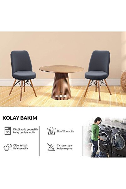 Faiend Yıkanabilir Streç Lastikli Likralı Oval Sandalye Kılıfı - Yuvarlak Sandalye Örtüsü (ANTRASİT)