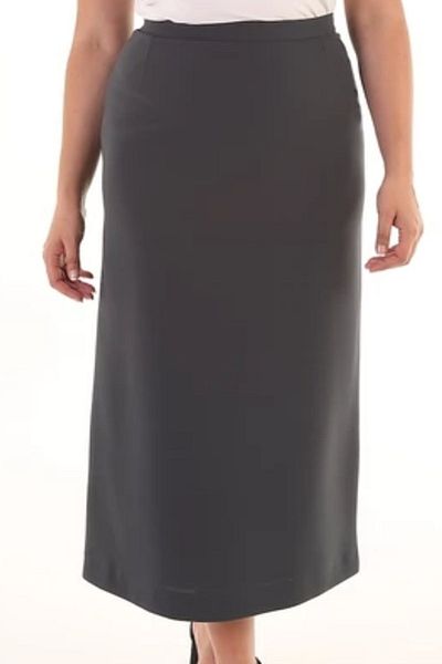 ELSİN BUTİK Women's Large Size Gray Elastic Waist Back Closed Pleat Stitched Portoriko Fabric Skirt Fesb3234