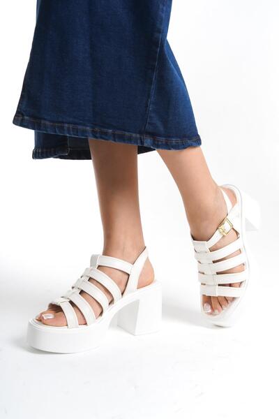 Modabuymus Zercok White - Multi-Strapped High Platform Heeled Casual Shoes