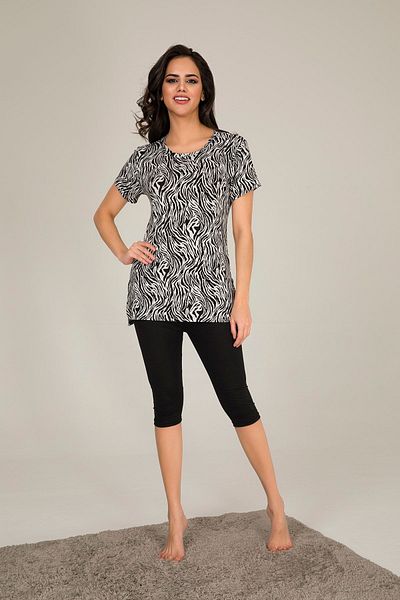 MyBen Women's Black Zebra Patterned Tunic and Tights Pajamas Slmky02