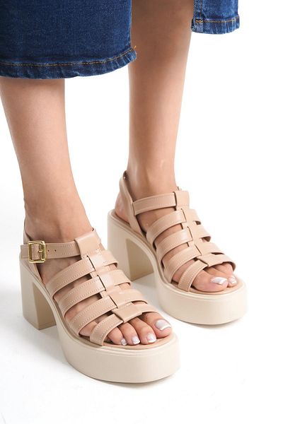 Modabuymus Zercok - Culoarea pielii, Sandale înalte cu mai multe bretele, Pantofi casual cu tocuri cu platformă