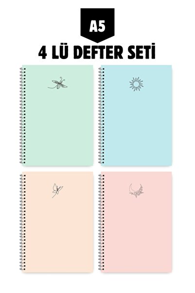 MEDUSAART A5 SPİRALLİ OKUL DEFTERİ 60 YAPRAK 4 LÜ SET - ÇİZGİSİZ