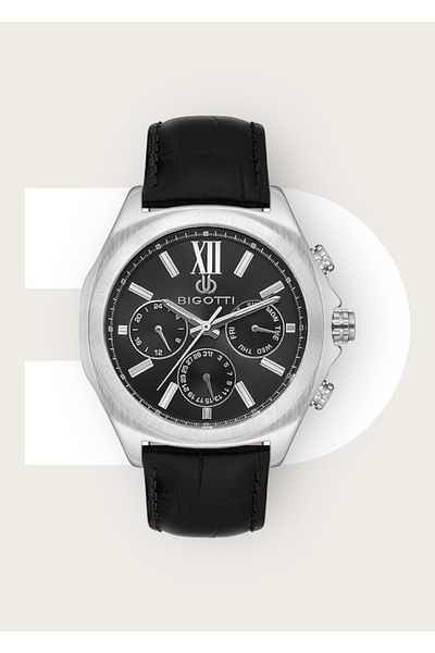 Bigotti 5 ATM Waterproof Genuine Leather Men's Wristwatch - Active Functions