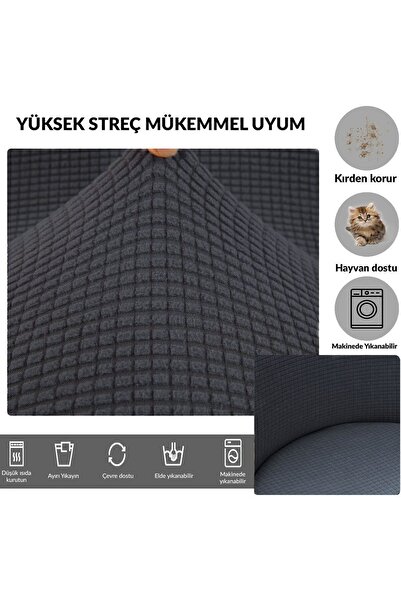 Faiend Yıkanabilir Streç Lastikli Likralı Oval Sandalye Kılıfı - Yuvarlak Sandalye Örtüsü (ANTRASİT)