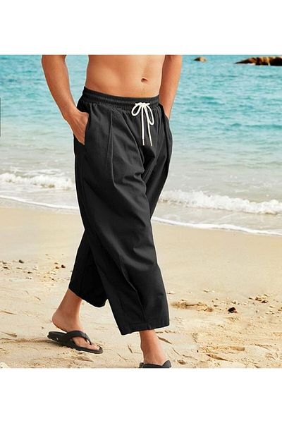 ARDSU Wide Linen Men's Trousers, Yoga Pants, Comfortable Trousers