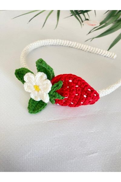 Kadın Girişimciler Atölyesi Organic Princess Crown - My Strawberry Flower Knit Handmade, potrivit pentru toate vârstele