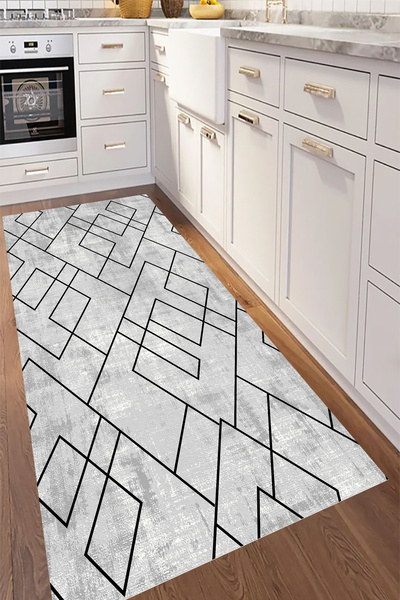 eco concept Gray Striped Carpet - Non-Slip and Washable, Runner, Living Room and Hallway Carpet, Home Decoration