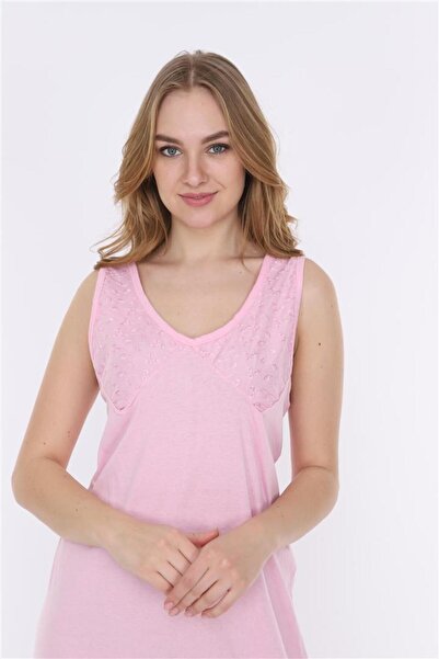 SEVA ثوب نسائي من الدانتيل الوردي - فستان نوم بحمالات كبيرة الحجم