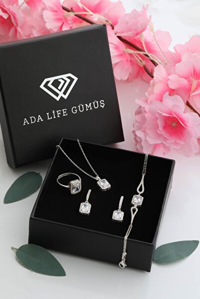 ADA LİFE GÜMÜŞ 925 Ayar Gümüş Dörtlü  Tek Taş Baget Set (özel Kutulu)