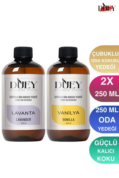 DUEY 2X 250ml Vanilya&Lavanta Çubuklu Oda Kokusu Yedeği Bambu Oda Kokusu Yede...