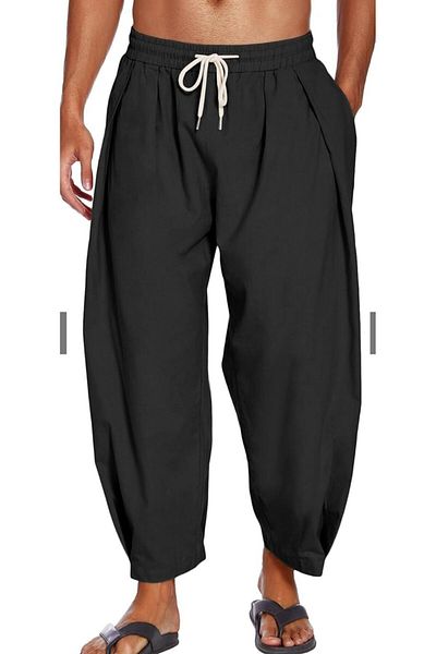 ARDSU Wide Linen Men's Trousers, Yoga Pants, Comfortable Trousers