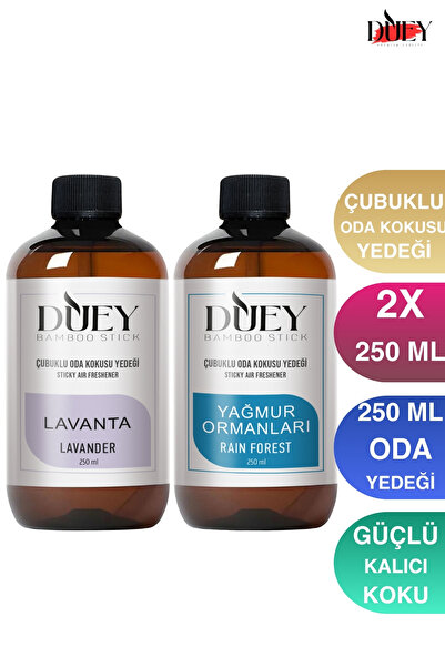 DUEY 2X 250ml Yağmur Ormanları&Lavanta Çubuklu Oda Kokusu Yedeği Bambu Oda Ko...