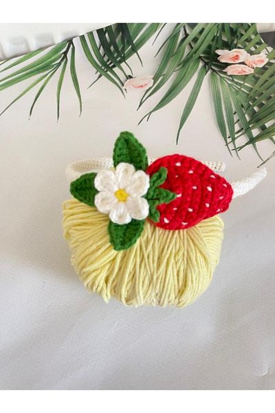 Kadın Girişimciler Atölyesi Organic Princess Crown - My Strawberry Flower Knit Handmade, potrivit pentru toate vârstele