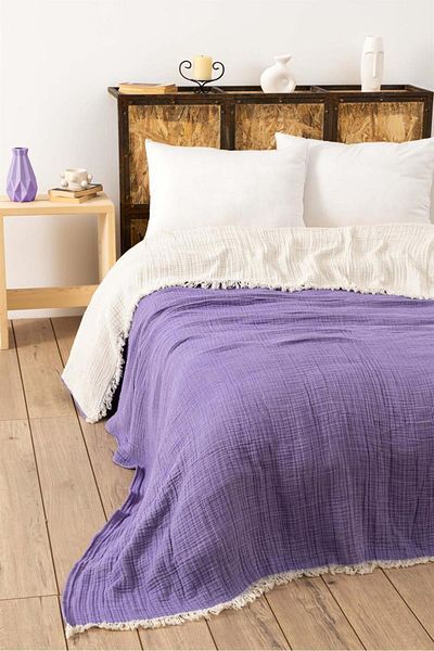 Denizli Concept Plum 4 Layer Muslin Bedspread - Soft and Cooling 100% Cotton
