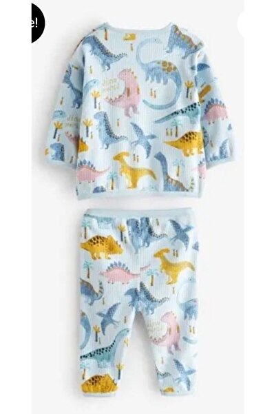 Next Mavi Dinozor Desenli 2 Parça Bebek Jogger Takımı