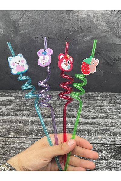 YzHome Set of 4 Colorful Plastic Cute Figured Straws