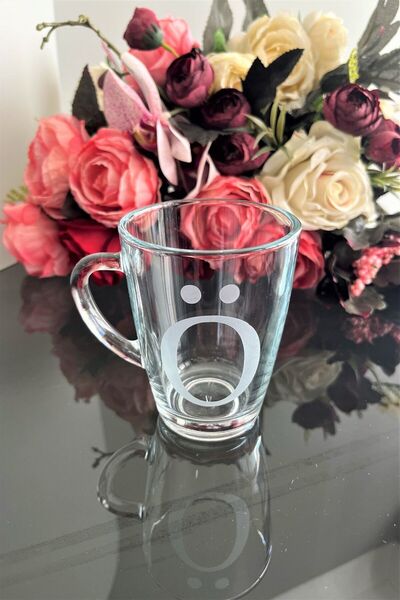 DECOSTYLE Kişiselleştirilmiş Ö Harfli Cam Kupa 300 cc - Tekli Lazer Kesim Dekoratif Hediyelik Bardak