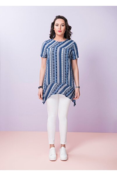 Even Plus Size - Büyük Beden Kadın Giyim Etnik Desenli Büyük Beden Bluz