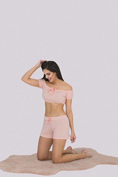 MyBen Pink Strapless Women's Pajama Set with Detailed Shorts 377