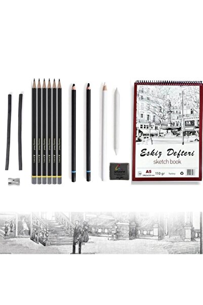 Art Tone مجموعة رسم بالقلم الرصاص مكونة من 14 قطعة - قلم رصاص متدرج وقلم فحم ...