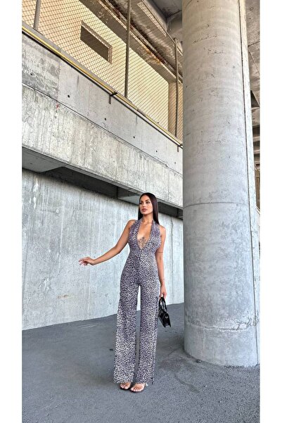 Genel Markalar Halter Yaka Sırt Dekolteli Uzun Tulum