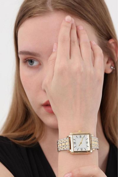 OQQO Daisy Gold-silver Cord Square Case Roman Numeral Women's Wristwatch