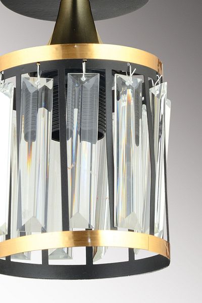 Kraliçe Black Crystal Stone Plafonier with Yellow Stripe - Cylinder Luxury Chandelier