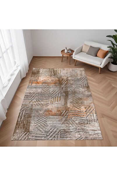 Evmila Soyut Desenli Kaymaz Taban MakineDe Yıkanır Dijital Baskılı Halı