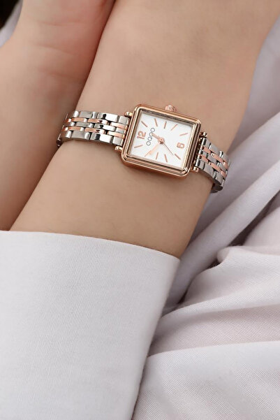 OQQO Maiar Square Case Rose Silver Cord Women's Wristwatch