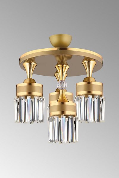 Kraliçe Nairobi - 4-Piece Crystal Stone Yellow Striped Cylinder Luxury Chandelier Plafonier