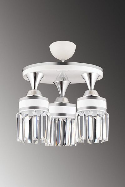 Kraliçe Nairobi 3-Piece White Crystal Stone Plafonier - Cylinder Luxury Chandelier with Chrome Strip