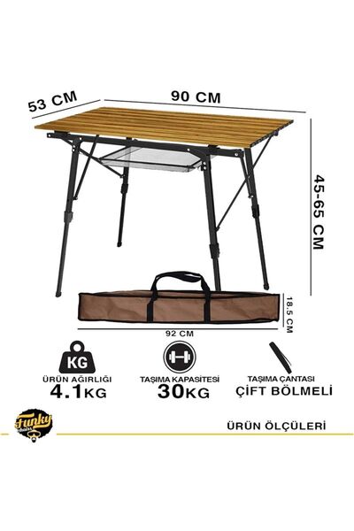 Funky Chairs Elite Alüminyum Teleskopik Ayaklı Kamp Piknik Masası - Ahşap Desen