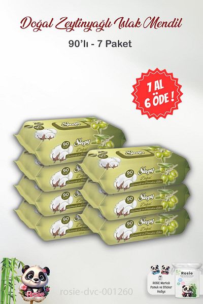 Sleepy ROSIE BUY 7 PAY 6 - Natural Olive Oil and Cotton Wet Baby Towel, 90 pcs