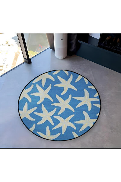 Rugs Modern Halı Mira Round Blue Starfish Detailed Woven Base Modern Decorati...