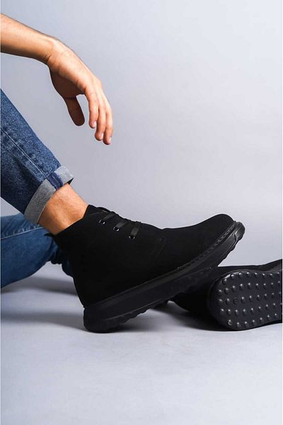 BZ Moda B204 Ανδρικές χειμερινές μπότες σουέτ με ορθοπεδική σόλα και ανθεκτικές στο νερό και το κρύο - ST Black