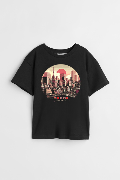 Darkia تي شيرت للأطفال للجنسين - منظر طبيعي لمدينة طوكيو وطوكيو، تصميم مخصص م...