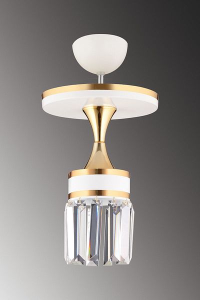 Kraliçe White Nairobi - Cylinder Luxury Chandelier with Crystal Stones and Yellow Stripe