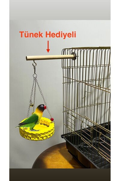 Paks Pet Knitted Bird Hammock (Yellow) Bird Swing with Perch Gift Budgie and Parrot Swing