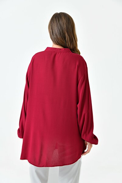 Millano Plus Size Claret Red Shirt - Cotton and Wrapped Fabric