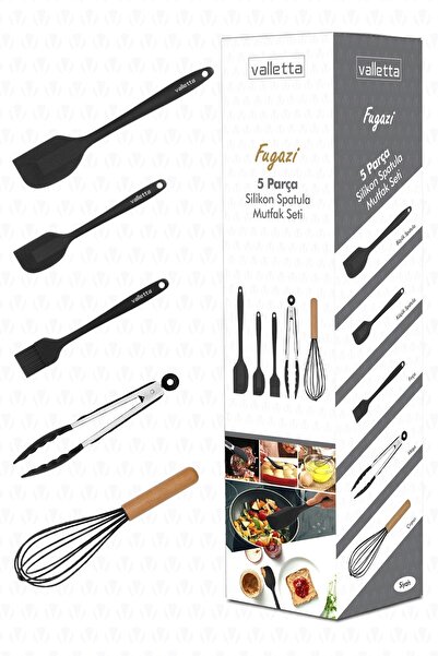 valletta Fugazi Heat Resistant Fireproof Non-Stick Silicone Spatula Set 5 Pieces Black