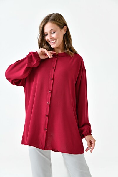 Millano Plus Size Claret Red Shirt - Cotton and Wrapped Fabric