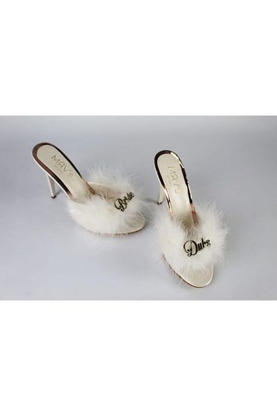MRVshoes Furry Heeled Written Bridal Dowry Engagement Party Slippers