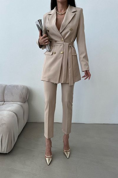 MYGİYİMİSTANBUL Button Detailed Tied Jacket Trousers Set
