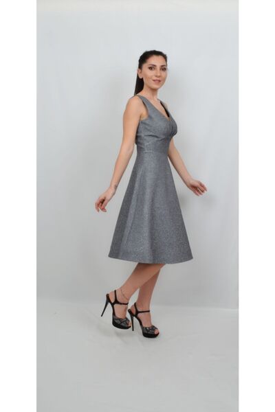 ALİS DRESS Kadın Gümüş Simli Elbise