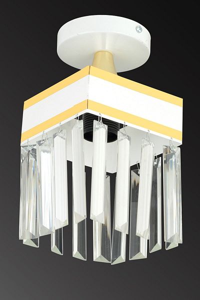 Kraliçe Luxury Chandelier - Square Plafonier with White Crystal Stones and Yellow Stripe