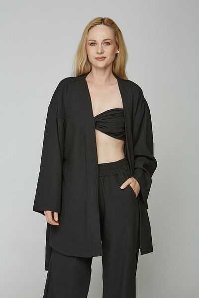 estewoman 3 Piece Linen Set - Kimono/Pants/Crop