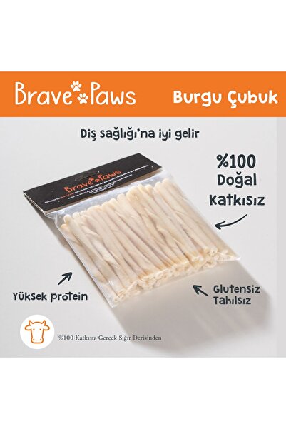 BRAVE PAWS %100 DANA SÜTLÜ BEYAZ BURGU ÇUBUK 250GR 12CM