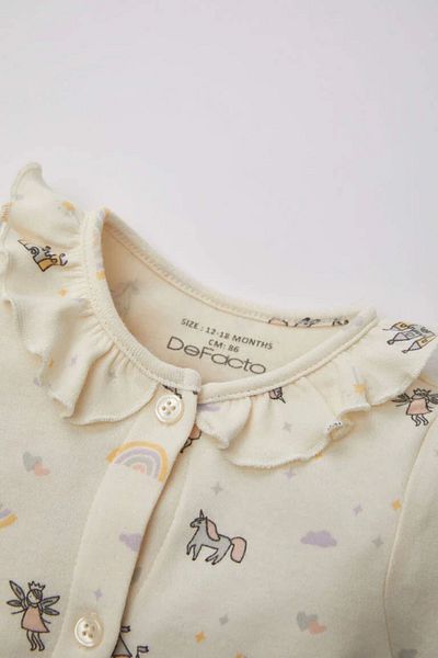 DeFacto NewBorn Patterned BaBy Girl Jumpsuit and HeadBand Set of 2 - Long Sleeve B9657a5er233mc